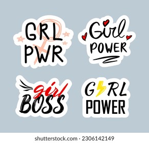 Girl power motivational quote sticker set, notebook print template. Hand drawn lettering phrase.