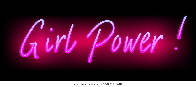 Girl Power neon sign on dark background. Trendy illustration for poster, t-shirt, postcard in retrofuturistic synthwave style.