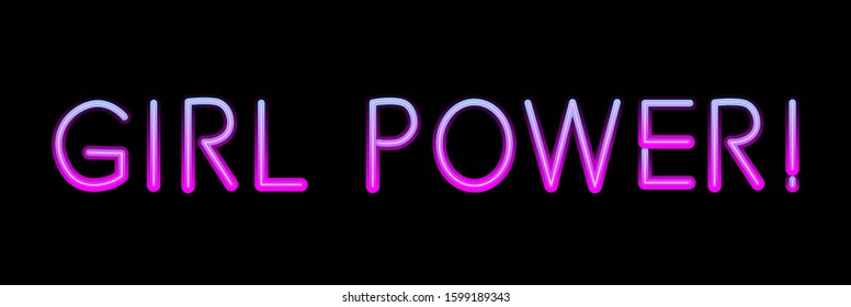 Girl Power neon sign on dark background. Trendy illustration for poster, t-shirt, postcard in retrofuturistic synthwave style.