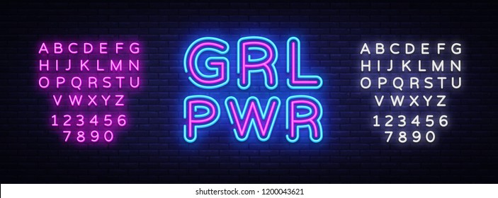 Girl Power neon sign vector. Grl Pwr Design template neon sign, light banner, neon signboard, nightly bright advertising, light inscription. Vector illustration. Editing text neon sign