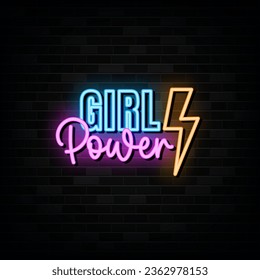 Girl Power Neon Signs Vector Design Template Neon Style