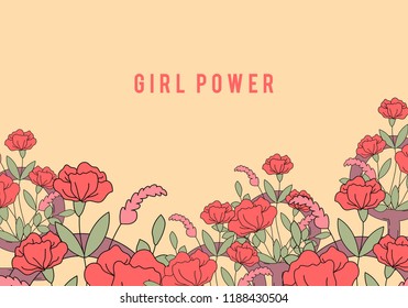 Girl Power on floral background vector