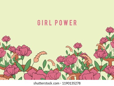 Girl Power on floral background vector