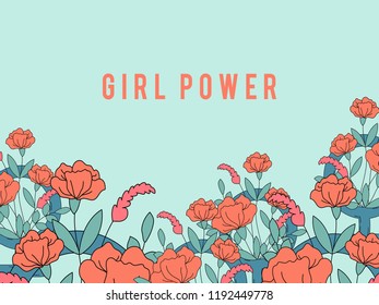 Girl Power on floral background vector