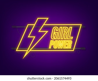 Girl power on white background. Neon icon. Strong hand symbol. Motivational poster. Vector stock illustration