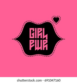 Girl Power patch with lips and heart. T-shirt apparels print for girls. Badge for punk rock girl gang