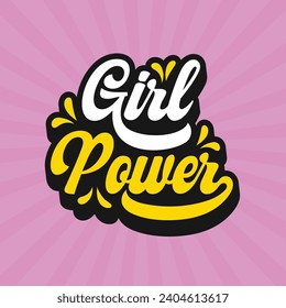 Girl Power phrase vector lettering illustration for t shirt design. Girl power retro lettering. 70s feminist slogan for t-shirts, posters, greeting card. 8 March women's day celebration lettering.