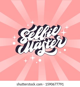 Girl power phrases. Selfie master calligraphy. Feminist quotes sticker isolated on pink background. Feminism slogan handwritten lettering creative bundle. Strong woman 