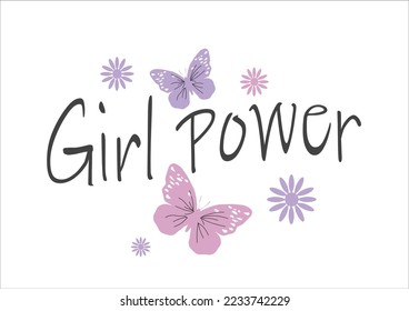 girl power pink purple butterfly hand drawn design