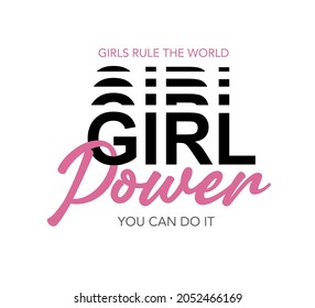 Girl Power pink text vector illustration design for fashion graphics, t shirt prints, posters, stickers etc. Lettering banner You can do it. Women fashion calligraphy