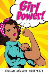 Girl Power. Pop Art Women Vector Illustration. 