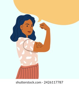 Girl power pose with blank bubble vector illustration