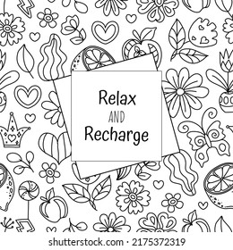 Girl power. Positive Hand drawn coloring pages for kids and adults. Beautiful drawings with patterns. Motivational quotes. Coloring book pictures with blooming flowers, smiles