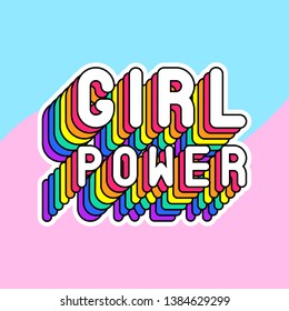 "Girl power" poster. Colorful, rainbow-colored text vector illustration. Fun cartoon style design template. 