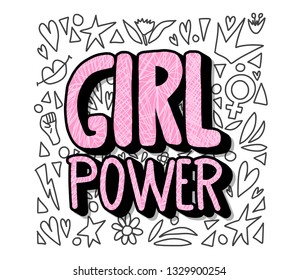 Girl power poster template. Quote with decoration. Vector illustration. 