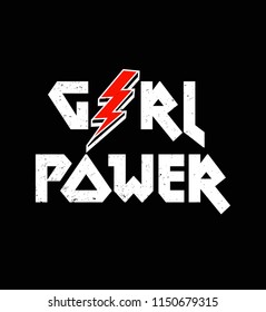 Girl Power print with red lightning symbol, rock and roll t shirt print in vector.