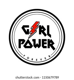 Girl Power print with red lightning symbol, rock and roll t shirt print in vector.