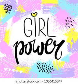 Girl power to print T-shirts. Hand lettering. Fashion illustration drawing in modern style. 