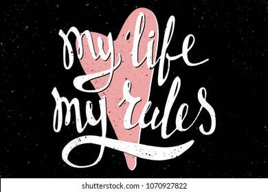 Girl power quote. Grl pwr hand drawn lettering. Womens right. Female, feminism symbols. Vector illustration. Can be used as print for poster, t shirt, postcard.