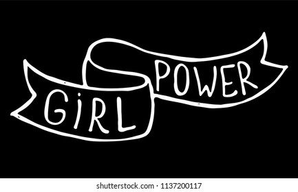 Girl power quote. Grl pwr hand drawn lettering. Womens right slogan. Female, feminism symbols. Vector illustration. Can be used as print for poster, t shirt, postcard.