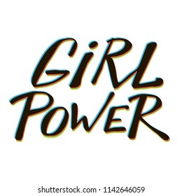 Girl power quote. Grl pwr hand drawn lettering. Womens right slogan. Female, feminism symbols. Vector illustration. Can be used as print for poster, t shirt, postcard.