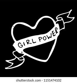 Girl power quote. Grl pwr hand drawn lettering. Womens right slogan. Female, feminism symbols. Vector illustration. Can be used as print for poster, t shirt, postcard.