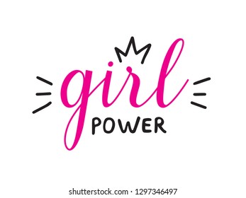 Girl power quote handwritten vector lettering. Feminist slogan for banner, print, t-shirt isolated on white background