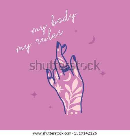 Girl power quote. Icon fashion symbol with female tattooed hand. Feminism slogan. Woman right