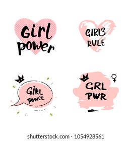 Girl power quotes set. Vector illustration. 