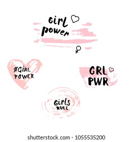 Girl power quotes set. Vector illustration. 