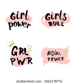 Girl power quotes set. Vector illustration. 