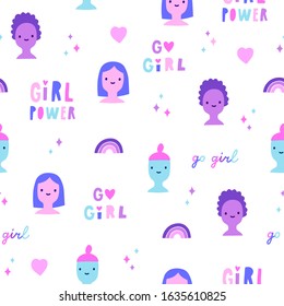 Girl power seamless pattern. Feminism concept. Vector illustration.