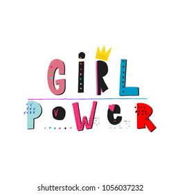 Girl power shirt quote feminist lettering. Calligraphy inspiration graphic design typography element. Hand written card. Simple vector sign. Protest against patriarchy sexism misogyny female