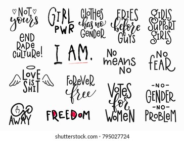 Girl power shirt quote feminist lettering. Calligraphy inspiration graphic design typography element. Hand written Simple vector sign. Protest against patriarchy sexism misogyny female Freedom Love