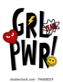 girl power slogan and patches vector.
