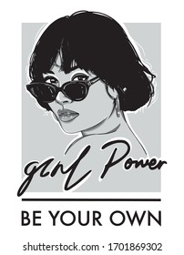 girl power slogan with girl in sunglasses  illustration.