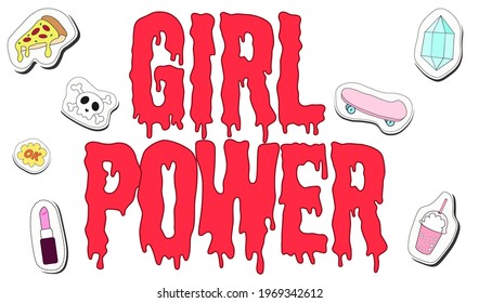 Girl Power slogan typography with cute patches for t-shirt prints, posters and other uses.