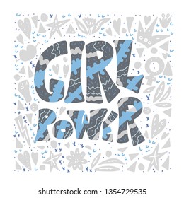 Girl power square poster template. Quote with decoration. Vector illustration. 
