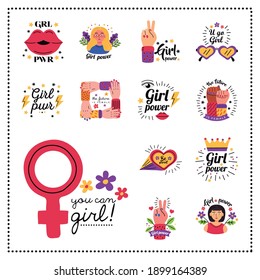 Girl power symbol collection design of Woman empowerment female feminism and rights theme Vector illustration