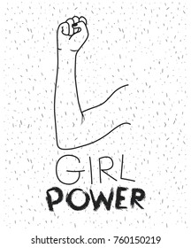 girl power text with female right arm silhouette over white background with sparkles