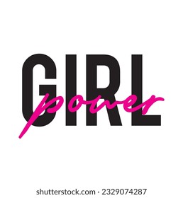 Girl power text, feminism slogan. Black inscription for t shirts, posters and wall art. Feminist sign handwritten with ink and brush on white background.