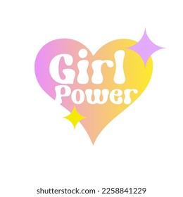 Girl power text in heart shape pastel gradient color Groovy style isolated on white