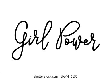 Girl Power text . Monoline calligraphy script. Cute design for print woman shirt. Feminism slogan. Vector illustration Graphic printed tee