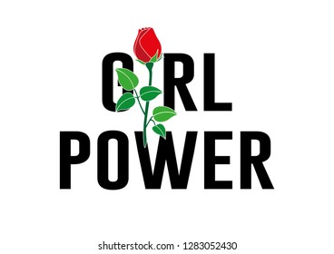 Girl Power Text with Rose Vector