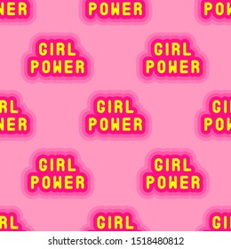 "Girl power" text seamless pattern. Colorful cute vector wallpaper. Fun kawaii style background.	