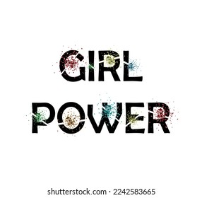 texto de poder femenino con letras divididas y brillantes multicolores sobre fondo blanco