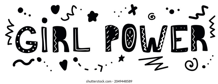 Girl power text,.Feminist sign handwritten with ink. Vector.