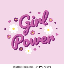 Girl Power. Trendy greeting card, poster, print, social media template. Retro slogan, quote in 60s, 70s, 80s style. Vector illustration