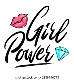 GIRL POWER T-shirts. Hand lettering. Colorful creative design for girls. Girlish print. Cool  illustration for teen girl