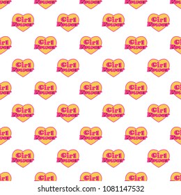 Girl power typographic heart-shaped motif seamless pattern design useful for any kind related with women like women rights, feminine products or designs.